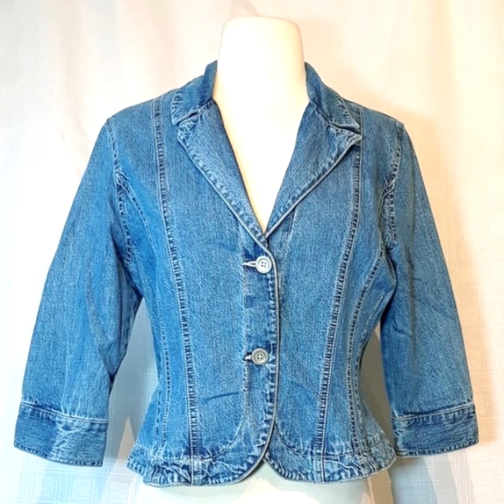 COPY - French Cuff Womens Denim Jacket Collar Formal Half Sleeve Buttons Jean J…